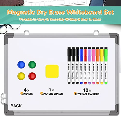 Monthly Calendar Whiteboard for Wall, 16x12 Inches Dry Erase Board, Small Magnetic White Board, Double-Sided Hanging Board for Office School Home Kitchen, Portable Board for Drawing Planning Memo - style: Whiteboard 16X12 Silver