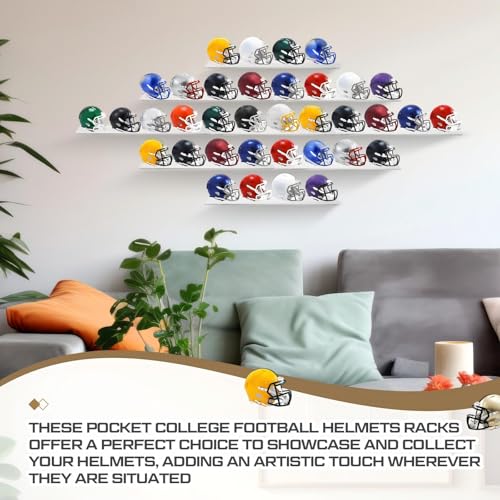 Colingmill Wall Mount Pocket Size Helmet Display Racks 9.84 x 3.15 x 1.06 Inches Acrylic Pocket Size Football Helmet Display Racks 16 Team for Collecting Game Helmets - color: Clear