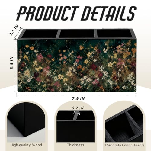 Moody Floral Pen Pencil Holder for Office Desk Accessories Decor | Cottagecore Office Accessories for Women, Wildflower Pen Pencil Wooden Organizer Decorations for Dorm Room Bedroom Tabletop - color: 04-Moody Floral(white02)