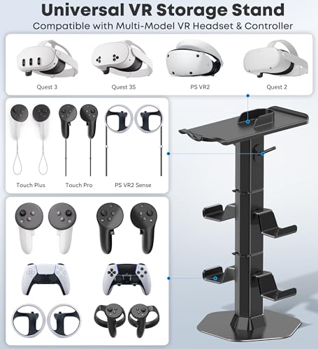 Kosker Headphone & Controller Stand with VR Holder Stand for Desk, Universal VR2 Gaming Headset Stand for PS5/Xbox/PSVR2/Meta Quest, Controller/VR Storage with Cable Organizer, Sega Genesis Consoles - color: Black