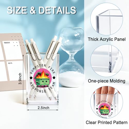 Dumpster Fire Response Team Acrylic Pencil Holder Cup, Funny Dumpster Fire Pen Holder Gifts For HR Nurse Women Men, Hilarious Gifts for Coworkers Team Members, Pencil Cup for Desk - color: pink & green & black
