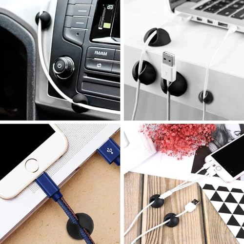 50PCS Desk Organizer,Adhesive Under Desk Cable Management Clips,Cord Organizer,Cable Clips for Nightstand,Wire Holders for Cords, For Home, Office, Car, Cubicle, Nightstand - Black - color: Black-50pcs