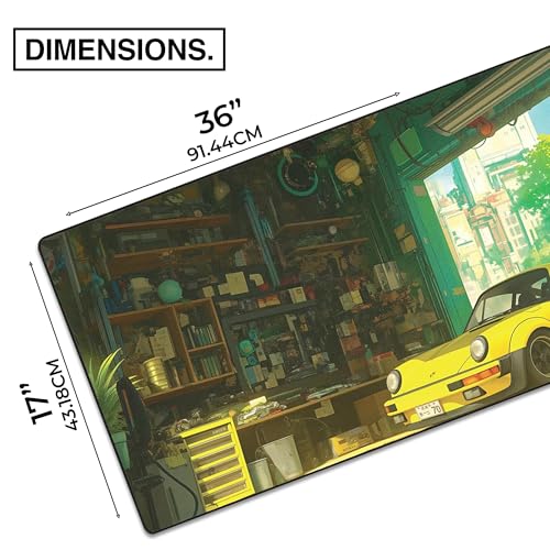 MPCO. Original Large Gaming Desk Mat – 36" x 17" Duraglyde Manga Motors Gramps-Garage Full Desk Mouse Pad for Smooth Precision – Non-Slip, Washable Extra-Large PC Mouse Pad for Gaming Sessions - color: DuraGlyde Gramps-Garage