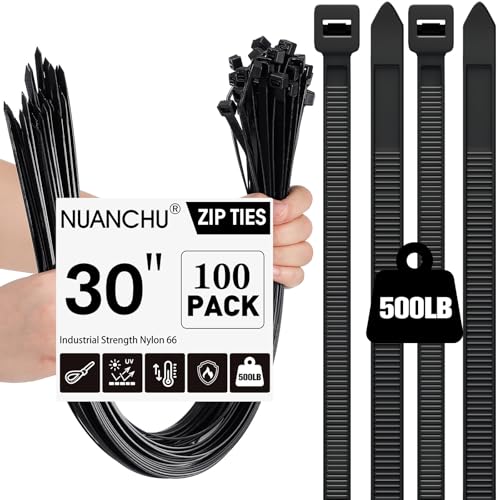 Nuanchu 100 Pcs 30 Inch Black Zip Ties Heavy Duty Cable Ties for Indoor and Outdoor Binding Fences, Awnings Tying, Branches Bundling of Crops - color: Black, size: 30 Inch