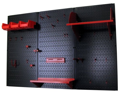Wall Control Pegboard Organizer 4 ft. Metal Pegboard Standard Tool Storage Kit with Black Toolboard and Red Accessories - color: Black Pegboard with Red Accessories