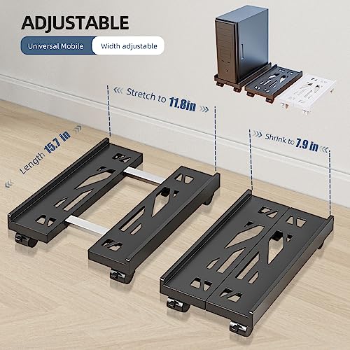 Adjustable Mobile CPU Stand, Ventilated Computer Tower Stand with 4 Caster Wheels Fits Most PC Tower, Under Desk CPU Holder PC Floor Cart Computer Riser for Students and Gamers (Black) - color: Regular Black