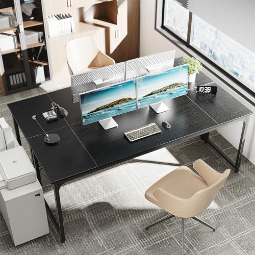 Huuger Computer Desk, 80 Inch Office Desk, Gaming Desk with Storage, Writing Desk Work Desk for Home Office, Study, Long Simple Desk, Large Legroom, Metal Frame, Black - color: Black, size: 80inch