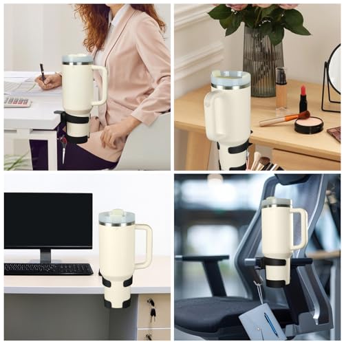 Desk Cup Holder, 2-in-1 Cup Holder for Desk Compatible with Stanley,Sinple Midern, Hydroflask, Owala, Adjustable Anti-Spill Tumbler Organizer with Hook for Home Office and School