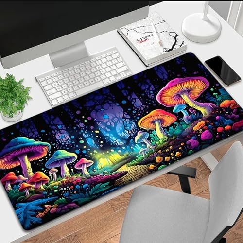 Gaming Mouse Pad, Blacklight Waterproof Large Non-Slip Rubber Base Mouse Mat, Glow in The Dark Desk Pad, 31.5 x 11.8 inches, Mushroom - color: Mushroom