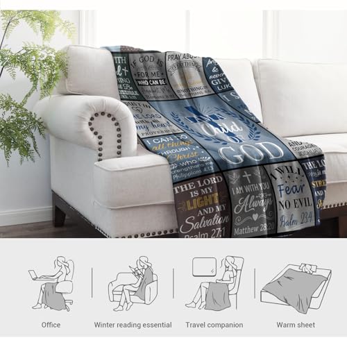 Jekeno Christian Gifts for Men Dad Son Brother Baptism Confirmation Gifts for Boys Him Inspirational Religious Birthday Catholic Spiritual Gifts for Man Bible Verse Blanket 50"X60" - color: Gray Christian Gifts