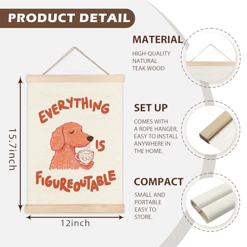 LZYRF Everything Is Figureoutable Inspirational Wall Art Poster Framed, Cute Office Decor, Funny Dog Motivational Canvas Prints Wall Decor for Living Room Home Office, 12x16 Inch - color: everything is figureoutable - dog, size: 16"L x 12"W