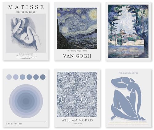 Crocothemis Abstract Matisse Wall Art Exhibition Posters, Vintage Art Boho Art Prints, Retro Room Decor for Aesthetic Bedroom, bule wall art, Unframed, 8 x 10 Inch(Blue)-A06 - color: E Bluish grey, size: 8x10 in Unframed