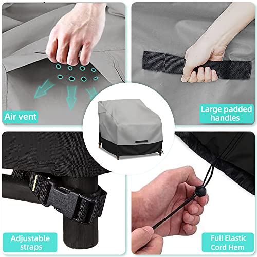 Patio Swivel Chair Cover Waterproof 2 Pack, 600D Heavy Duty Outdoor Furniture Covers for Universal Lawn/Deck/Garden/Backyard Fits up 36" W*37" D*36" H, Gray/Black - size: 36"W x 37"D x 36"H - 2Pack