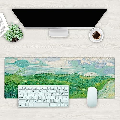Desk Mat, Field Landscape Oil Painting Extended Gaming Mouse Pad Large, 31.5"x11.8" Big Mouse Pad with Non-Slip Base and Stitched Edge, Long Computer Keyboard Mouse Mat for Home Office Work - color: Field Landscape Oil Painting, size: 11.8" x 31.5"