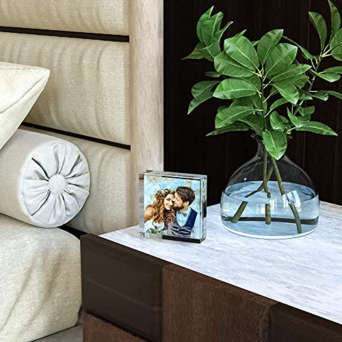 HELPLEX Acrylic Frames, 2 Pack 4x4 Frameless Clear Picture Frame, 20mm Thicker, Double Sided Magnetic, Free Standing Desktop Display - size: 4x4(2 PACK)