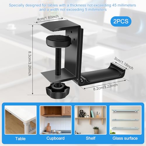 2PCS Headphone Stand Hanger Holder, Foldable Aluminum Desk Headphone, Universal Space Saving Headset Stand Multifunctional Under Desk Hanger for Home Office - size: Black 2PCS