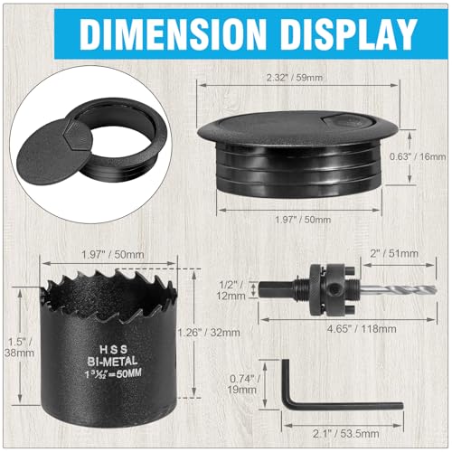 2" Spring Desk Grommet, JTemgle Plastic Cable Hole Cover with Hole Saw Computer Table Cord Wire Organizer Caps Desktop Cord Management for Home Office TV Stands Tabletops - Black, 7 Pcs - color: Black, size: 2" / 50mm