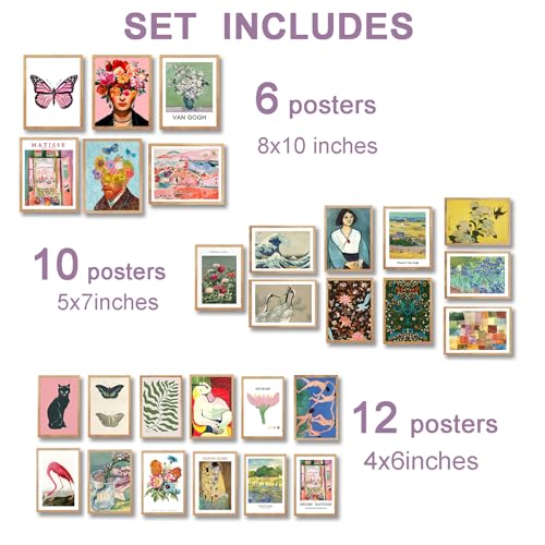 Vintage Eclectic Wall Art, Colorful Bohemian Gallery Wall Art, Retro Maximalist Decor Aesthetic, Funky Eclectic Gallery Wall Art Prints for Bedroom, Famous Artist Painting Pictures (Unframed) - color: 2in1 unframed 1-2