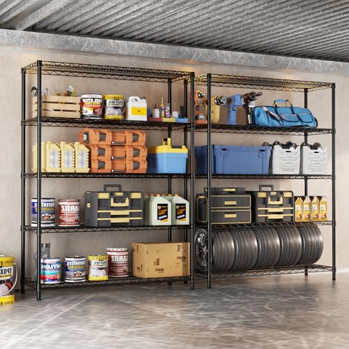 SINGAYE Shelf Closet Wire Shelving:Adjustable Metal Unit for Laundry Room Organization Bathroom Kitchen Home Garage Storage Pantry Rack Shelves - color: Black, size: 5Tier-18"Dx46"Wx77"H