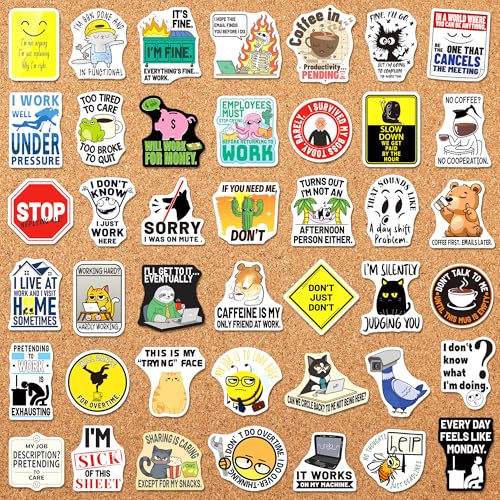 200PCS Funny Work Stickers for Adults, Work Meme Stickers for Laptop Phone Water Bottle Hard Hat, Waterproof Office Humor Vinyl Decals for Coworkers