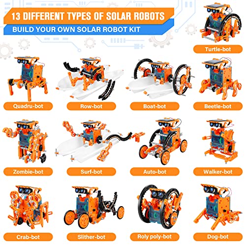 STEM 13-in-1 Education Solar Robot Toys for Age 8-12, DIY Building Science Experiment Robots Kit Birthday Gifts for 8 9 10 11 12 Years Old Boys Girls Kids Teens, Solar Powered by The Sun - color: Orange