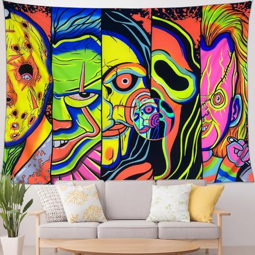 ARTCREATOR Black Light Art Halloween Wall Decor Trippy Blacklight Horror Face Tapestry, UV Reactive Tapestries Glow in The Dark Party Tapestry for Bedroom, Living Room (51" x 59") - color: Horror FaceB, size: 59"L x 51"W