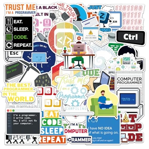 50Pcs Programmer Stickers Funny Programming Coding Vinyl Decals for Laptop Water Bottles Journals Developers IT Students Tech Lovers Computer Desks and Software Engineers - style: Programmer