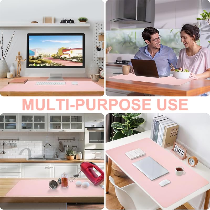 Pink Desk Mat, 23.6" × 11.8", Non-Slip Pu Leather Mouse Pad, Large Waterproof Mousepad, Desk Cover for Mouse, Keyboard, Laptop, Office Home Use
