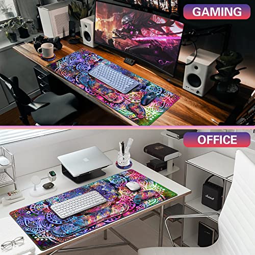 Canjoy Gaming Mouse Pad Set, 4-in-1 XXL Large Mouse Pad + Keyboard Wrist Rest Support+ Coaster, (35.4×15.7 in) Extended Desk Pad Memory Foam Non-Slip Desk Mat for Home Office - color: Purple Mandala
