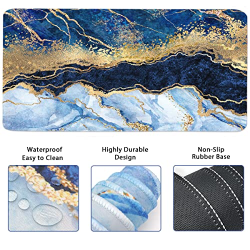 Ergonomic Large Mouse Pad and Keyboard Wrist Rest, Desk Pad for Keyboard and Mouse, 4-in-1 Large Gaming Mouse Pad with Wrist Support - Light Blue - color: Blue Gold Marble