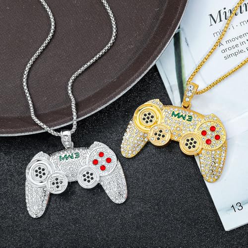 RTY Crystal Game Controller Necklace Hip-Hop Remote Control Friendship Necklace for Best Friends Chunky Statement Jewelry Valentine's Day Birthday Gift for Men - color: silver