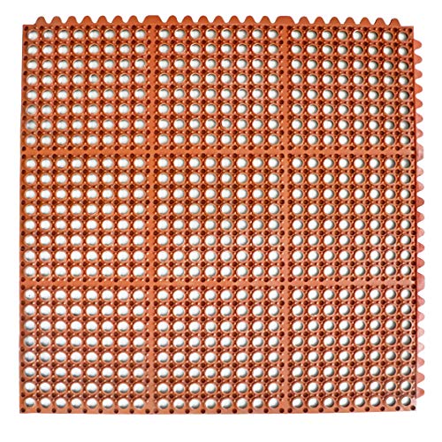 New Star 1 pc Heavy Duty Red 36x36 inch Interlocking Restaurant / Bar Grease Resistant Rubber Floor Mat - size: 36"L x 36"W x 0.375"Th