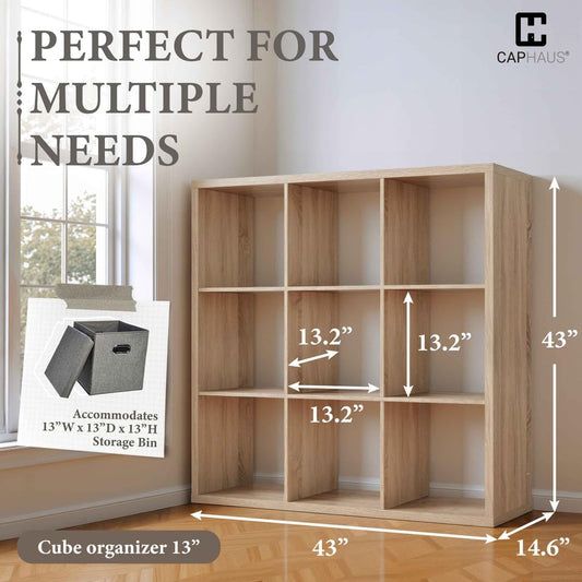 Fencer Wire 9-Cube Storage Organizer Shelf with Extra Thick Exterior Edge, 13-Inch Room Open Storage Shelf Divider, Bookcase, Natural Oak - color: Natural Oak, size: 9 Cube