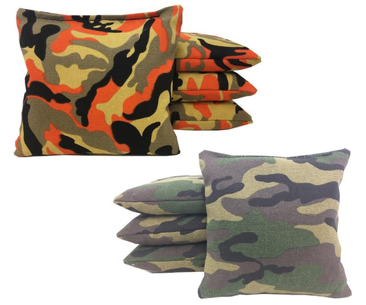 Tailgating Pros American Flag Wooden Plank Design Cornhole Board Set w/Bean Bags and Carrying Case - 4'x2' Corn Hole Toss Game - color: Orange Camo / Green Camo