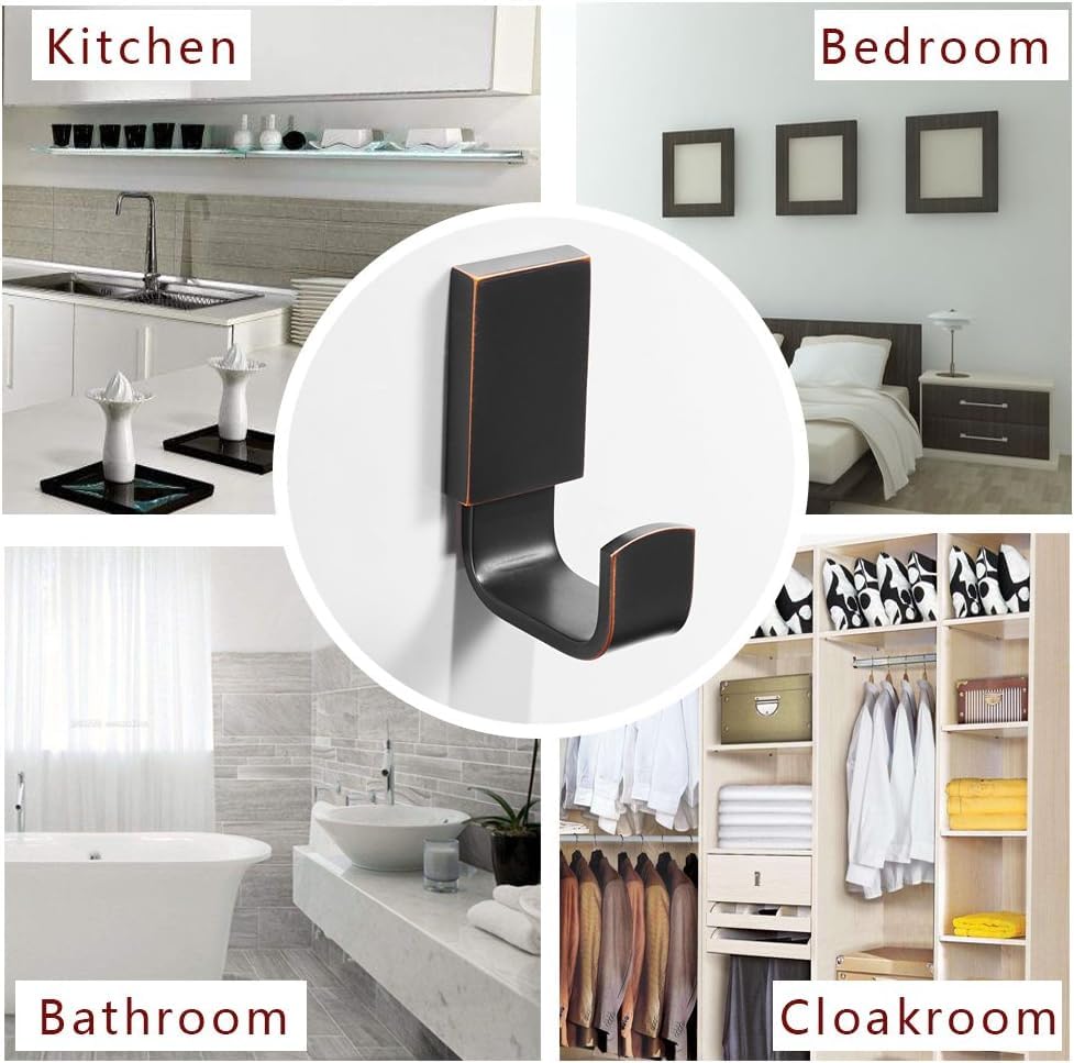 BESy Brass Clothes Hook Single Towel Hook for Bathroom Kitchen Garage Square Style Robe Hooks Coat and Hat Hook, Wall Mounted with Screws, Four Packs, Oil Rubbed Bronze - color: Oil Rubbed Bronze, size: 4 Pack
