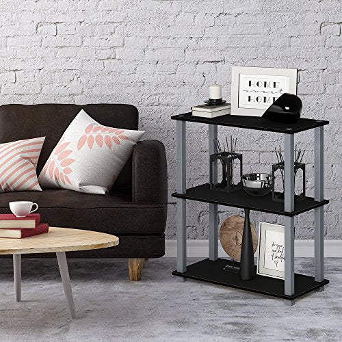 Furinno TURN-S-TUBE Storage Shelves, 3-Tier Book Shelf, Corner Shelf, Toolless Open Shelves, for Organization and Storage, Living Room, Garage, Home Office, Black - color: Black/Grey, size: 3-Tier Square Tube