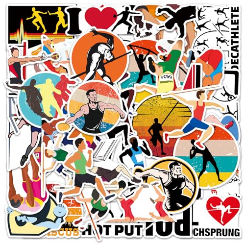 50PCS Track and Field Stickers,Sports Stickers Pack for Teens Athletes Sports Fans Suitable for Water Bottles Laptops Skateboards Bike Helmets Notebooks Lugguage,Cool Vinyl Decals Set - style: Track and Field
