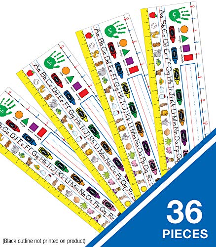 Carson Dellosa Traditional Manuscript Nameplates―Student Labels With Name Line, Alphabet Lettering Guide, Number Line, 12-Inch Ruler, Shapes, Colors, Right and Left Hands (36 pc) - style: Manuscript Traditional, K-3