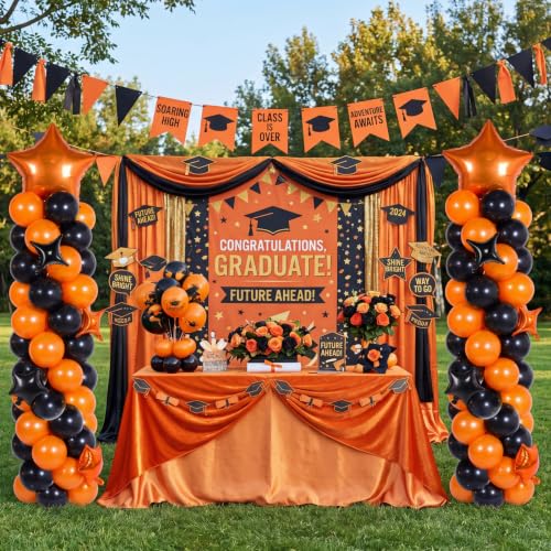 Gejoy 110 Pcs Orange Black Balloons Column Stand Kit Adjustable Tower Stand from 1.4 to 6.6 ft with Bases for Back to School Wedding Birthday Baby Shower Party - color: Orange Black