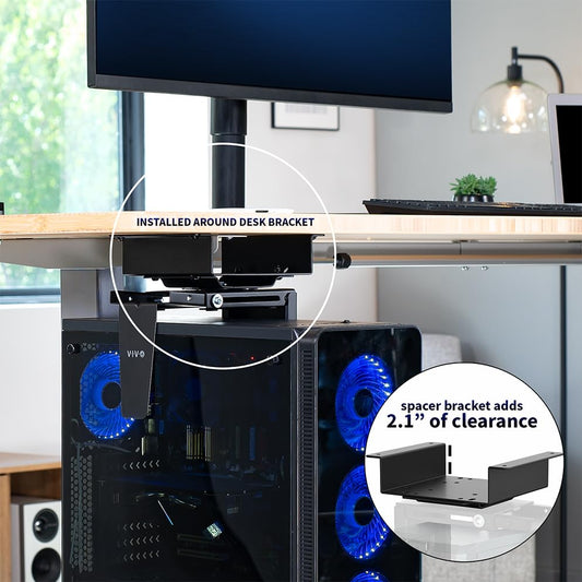VIVO Adjustable Under Desk and Wall 3.5 to 7.8 inch Wide Office PC Mount, Computer Case CPU Machine Holder Stand with Swivel and Spacer Bracket, Holds 22 lbs, Black, MOUNT-PC01-SB