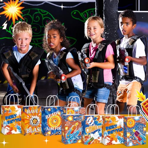 MotiMind 24 Pcs Dart Battle War Party Supplies Bags Favors Bags with Handle Dart Battle War Party Baby Shower Candy Treat Goodie Bag for Birthday Holiday Decorations for Kids - style: Dart Battle