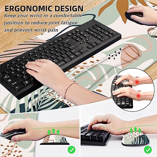LATEEFAH Desk Mat, Mouse Pad with Wrist Rest, 4-in-1 Large Mouse Pads for Desk, Ergonomic Mouse Pad and Keyboard Wrist Rest Gaming Keyboard Mat for Office, Home - color: 4Pcs-Tropical Leaves