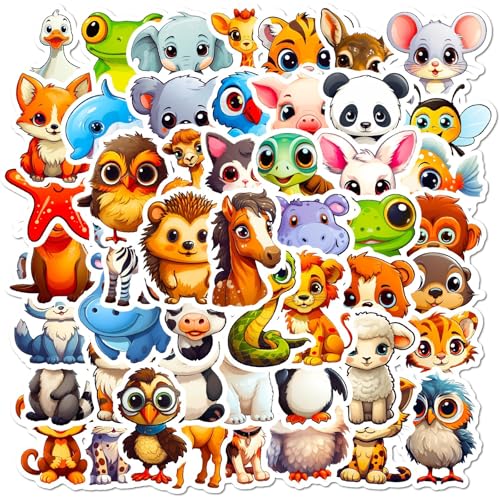 50PCS Cute Animal Theme Stickers, Non-Repeating, Vinyl Waterproof Holiday Party Stickers, Teacher Rewards for Youth & Adults, Games Treats, Classroom Crafts Favors & Gifts - style: Animal-CK-034A