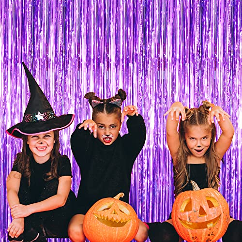 GOER 3.2 ft x 8.2 ft Metallic Tinsel Foil Fringe Curtains Party Photo Backdrop Party Streamers for Halloween,Birthday,Graduation,New Year Eve Decorations Wedding Decor (Purple,1 Pack) - color: Purple, size: 1 Pack