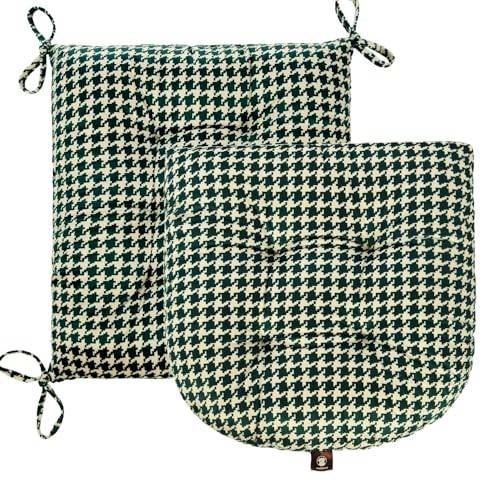 Outdoor Patio Cushion, Rocking Chair Cushion, Tufted Pads, Set of Upper and Lower with Ties Pack of 2 (2 Sets) - Back 20"×17", Seat 17"×17" (Green Houndstooth) - color: Green Houndstooth