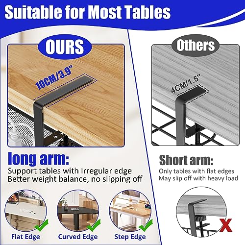 REFLYING Under Desk Cable Management Tray, Metal Long Arms (3.9in), No Drill Mesh Cable Tray, Wire Organizer, 1 Pack, Black