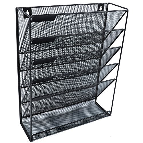 EASEPRES Hanging File Holder Organizer, 6 Tier Mesh Metal Wall Mount Document Letter Tray Organizer for Office Home, Black - color: Black, size: 5Tier