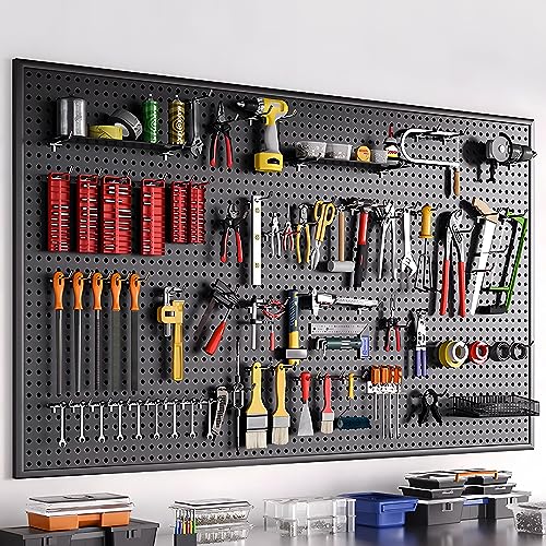 196 PCS Extra Thick 1/4" Pegboard Hooks Set, Heavy Duty Peg Board for Hanging Storage, Black Metal Pegboard Accessories with Pegboard Bins for Garage Wall Organizer - size: 196PCS