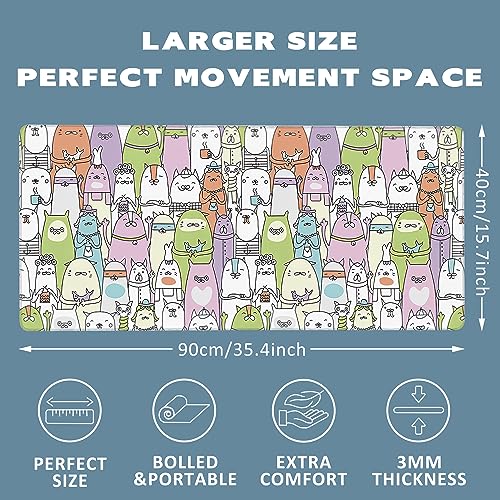 Extended Gaming Mouse Pad Colorful Cats Large Mousepad with Stitched Edges,Anti-Slip Rubber Base Keyboard Mouse Mat Desk Pad for Gaming Home Office 35.4 x 15.7 inches - color: Colorful Cats