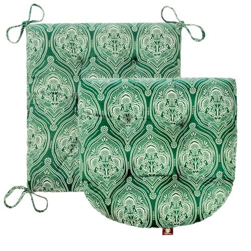 Outdoor Patio Cushion, Rocking Chair Cushion, Tufted Pads, Set of Upper and Lower with Ties Pack of 2 (2 Sets) - Back 20"×17", Seat 17"×17" (Green Lantern) - color: Green Lantern